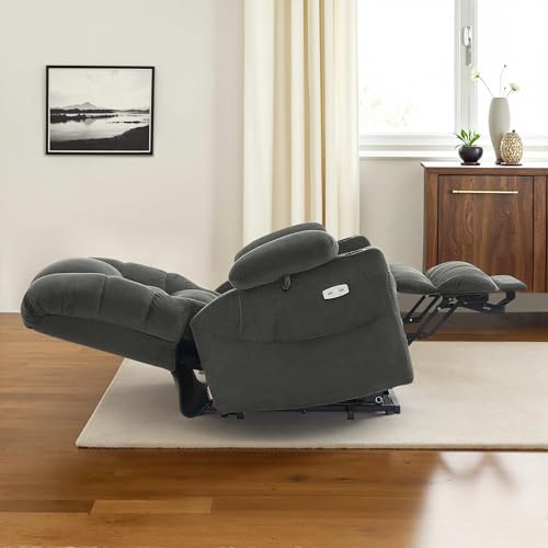MCombo Large Triple Motor Power Lift Recliner Chair with Massage and Dual Heating, Adjustable Headrest for Tall Elderly People, Fabric 7634 (Grey, Large) MCombo