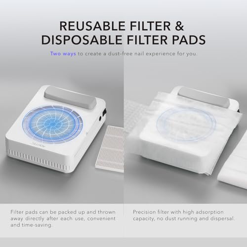 Aokitec Nail Dust Collector with Reusable Filters, Powerful Nail Vacuum Fan with Disposable Filter Cotton Dual-use Electric Dust Collection Machine Aokitec