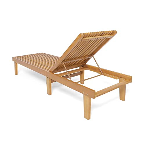 LUMISOL Outdoor Chaise Lounge Chair, Acacia Wood Frame Sunbathing Pool Lounger with 5-Position Adjustable Backrest, Patio Portable Reclining Lounger Chair for Deck, Poolside, Yard, Teak