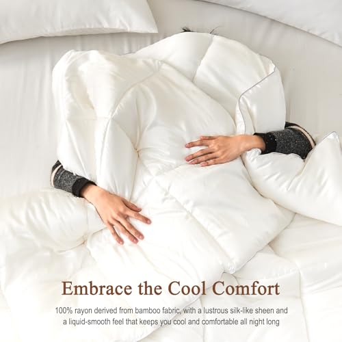 BPC 100% Rayon Derived from Bamboo Silk Blend Comforter Full/Queen Size, Ultra-Soft ClimaSilkโข Down-Alternative Duvet Insert for All Seasons with Corner Tabs, Medium Warmth, White, 82x86 Inches BPC
