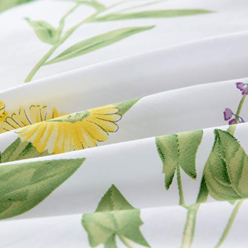 FADFAY Farmhouse Premium Shabby Green Daisy and Botanical Lavender Flowers 100% Cotton Bedding Set King Duvet Cover Set with Hidden Zipper Closure 3-Piece:1 Duvet Cover & 2Pillowcases FADFAY