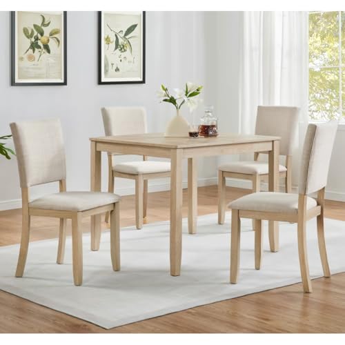 JIJIWANG Modern 4 Person Dining Table Set with 4 Chairs, Dining Table Set for 4 People, 5-Piece Wooden Dining Table Sets for Living Room, Kitchen and Dining Room, Liaght Oak + Beige JIJIWANG