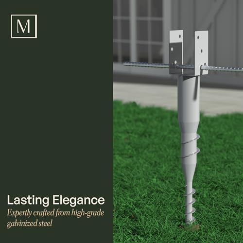 Mayne No Dig Ground Anchor - 3.75in x 2.88in x 26.75in - Includes Lag Bolts (5) & 20″ Rebar (1) - Galvanized Steel (580D) Mayne