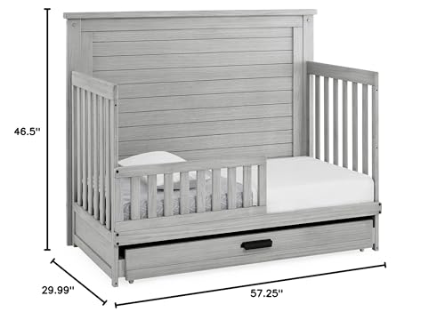 Delta Children Simmons Kids Caden 6-in-1 Convertible Crib with Trundle Drawer, Greenguard Gold Certified, Rustic Mist Delta Children