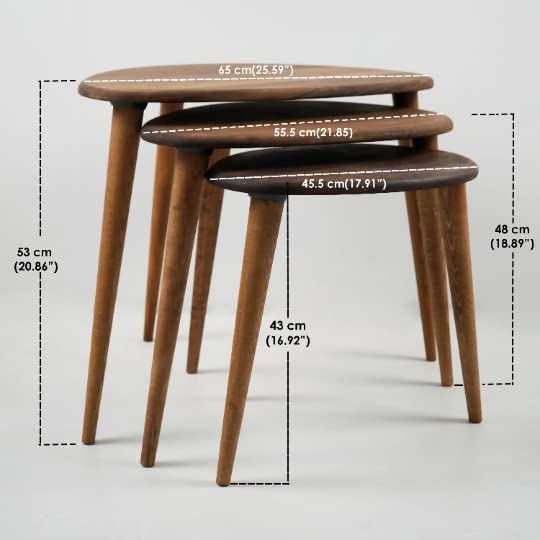 Ultimate Premium Products Solid Nesting Table Set of 3- Oak Mid Century Pebble Tables with Tapered Legs – Wooden Home Furniture in a Retro Style - Oak Ultimate Premium Products