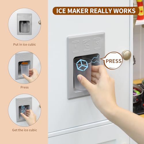 Arlopu Play Kitchen for Kids, Pretend Preschool Kitchen Sets, Wooden Cooking Playset w/Realistic Light & Sound, Telephone, Stove, Fridge, Microwave, Removable Sink, Water Dispenser (White) Arlopu