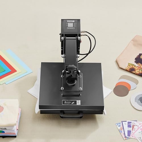 VEVOR Heat Press, 15 x 15 inch Heat Press Machine for T-Shirts, Fast and Even Heating, Easy to Use, High Pressure for Digital Industrial-Quality Sublimation Printer for Transfer Vinyl, T-Shirt, Black VEVOR