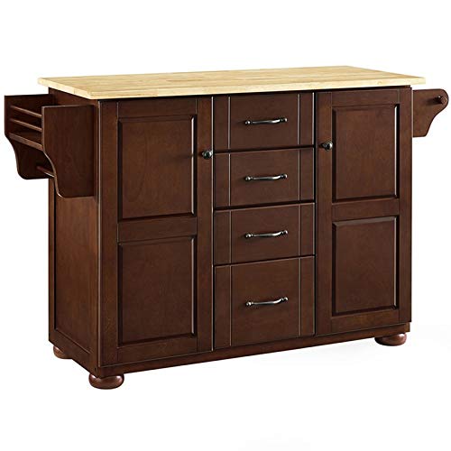 Pemberly Row Modern Natural Wood Top Kitchen Island in Mahogany Pemberly Row