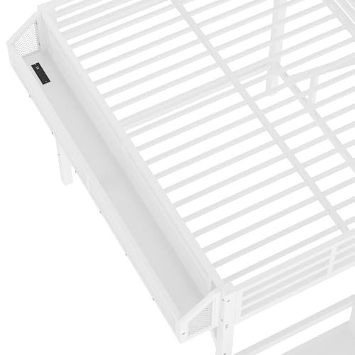 Bellemave Metal Full Size Loft Bed with Stairs and Wardrobe,Heavy Duty Loft Bed Frame with LED Lights and Charging Station for for Kids,Teens,Adults,White Bellemave