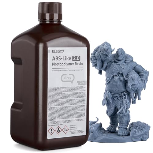 ELEGOO Upgraded ABS-Like 3D Printer Resin 2.0, 405nm UV-Curing Photopolymer Resin for Mars Saturn Jupiter MSLA DLP LCD 3D Printing Grey 2000g ELEGOO