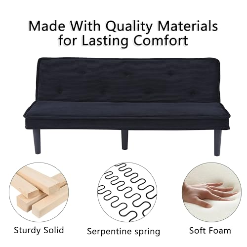 ODOLAR 66” Armless Sofa Bed,Convertible Sleeper Sofa,Small Couch Futon,with Adjustable Backrest for Small Apartments,Loveseat, Office,Rooms (Black) ODOLAR
