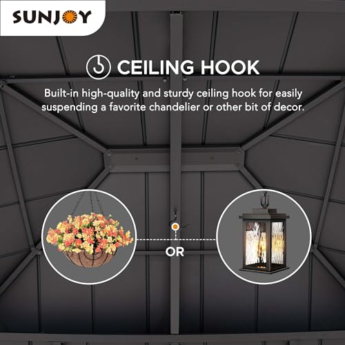 Sunjoy 13 x 15 ft. Wood Gazebo, Outdoor Patio Steel Hardtop Gazebo, Cedar Framed Wooden Gazebo with 2-Tier Metal Roof, Suitable for Patios, Lawn and Backyard, Dark Brown Roof + Dark Wood Frame Sunjoy