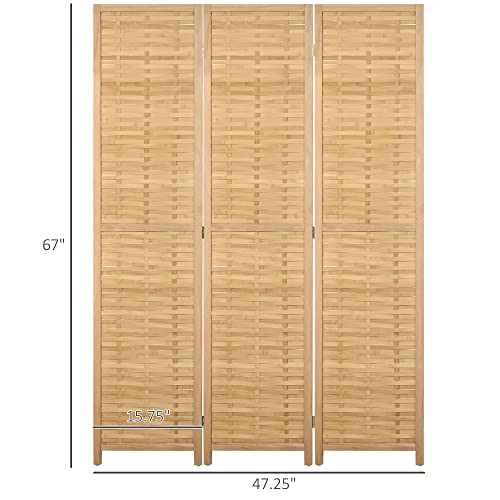 HOMCOM 3 Panel Room Divider, 5.5' Tall Bamboo Portable Folding Privacy Screens, Hand-Woven Double Side Partition Wall Dividers for Home Office, Natural HOMCOM