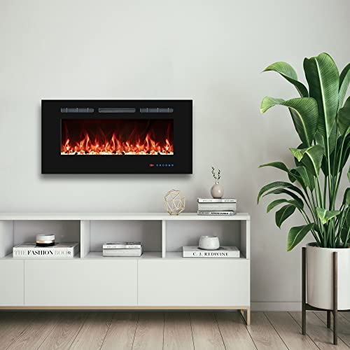 30" Electric Fireplaces Inserts, Recessed & Wall-Mounted Fireplace Heater with Thermostat, Multicolor Flames,Timer, Log & Crystal, 750/1500W VINEMOUNT