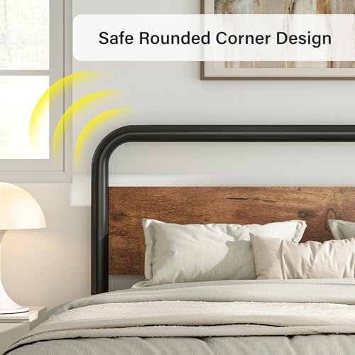 Catrimown Rustic Industrial Full Size Metal Bed Frame with LED Headboard and Footboard - Heavy Duty Design with Under Bed Storage Catrimown