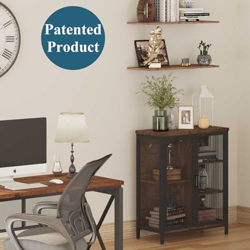 BON AUGURE Coffee Bar Cabinet with Storage & Doors, Small Liquor Cabinets for Home, Farmhouse Accent Buffet Sideboard Station for Kitchen, Dining Room, Entryway (Rustic Oak) BON AUGURE