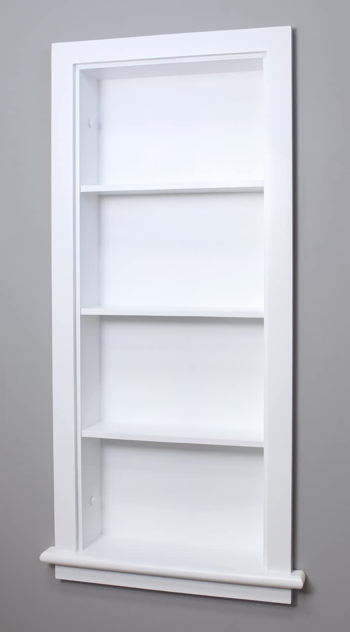 Fox Hollow Furnishings 14x36 Aiden Recessed Wall Niche Medicine Cabinet Replacement, in The Wall Bathroom Cabinet Insert Shelf/Shelves, Made in North America, Real Wood, NO MDF, Plain, White Fox Hollow Furnishings