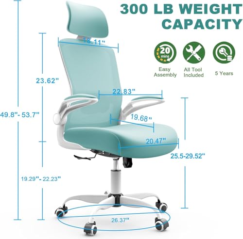 Mimoglad Office Chair, High Back Ergonomic Desk Chair with Adjustable Lumbar Support and Headrest, Swivel Task Chair with flip-up Armrests for Guitar Playing, 5 Years Warranty Mimoglad