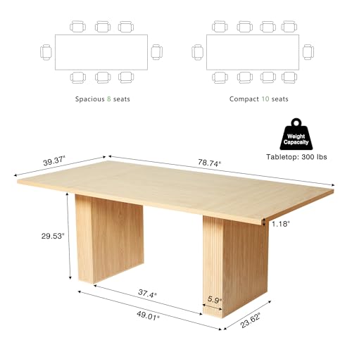 weselon 78 Inch Dining Table for 6 8 10, Modern Farmhouse Rectangular Kitchen Table, Long Dining Room Tables with Wood Strip Base for Kitchen Living Room (Natural) weselon