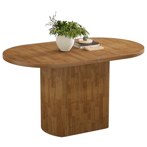 Tribesigns Oval Conference Table 47.24 Inches for 4 People, Rustic Wood Meeting Table with Polygon Base, Small Office Desk for Break Room, Seminar, Brown Tribesigns