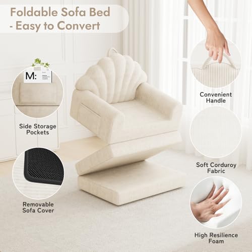 DSNAPE 2-in-1 Folding Sofa Bed with Back Support, 75" D x 34" W Convertible Futon Sleeper Chair for Adult, Fold Out Bean Bag Floor Foam Lounger Couch for Living Room Bedroom Small Space, Beige DSNAPE