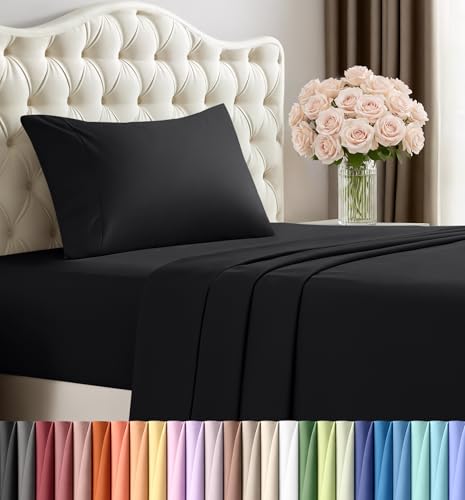 Utopia Bedding Twin Sheet Set – 3 Piece Bed Sheets for Twin Size Bed, Soft and Breathable Microfiber, Includes 1 Fitted Sheet, 1 Flat Sheet and 1 Pillowcase (Black) Utopia Bedding