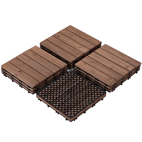 Yaheetech 11pcs Tiles Patio Deck Tiles Interlocking Wood Patio Tiles Patio Garden Deck Poolside Indoor&Outdoor 12 x 12in, Brown Yaheetech