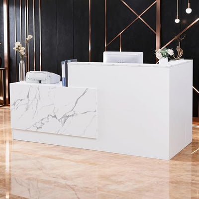 Zethvax L-Shaped Reception Desk,Large Front Desk with Keyboard Tray, Lockable Drawers & File Cabinet, Receptionist Desk for Checkout,Lobby and Beauty Salon