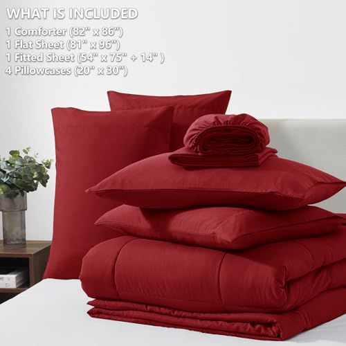 CozyLux Full Size Comforter Sets Dark Red, 7 Pieces Bed in a Bag, Red Comforter Full Size, All Season Bedding Sets with Stitch Quilted Comforter, Flat Sheet, Fitted Sheet, Pillowcases CozyLux