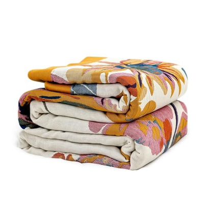 King Throw Blanket for Bed 100% Cotton Boho Soft Rustic Quilt Butterfly and Floral Double Embroidery Breathable Spring Bed Blanket,90"x108" All Season Blankets for Bedding Couch Home Decor