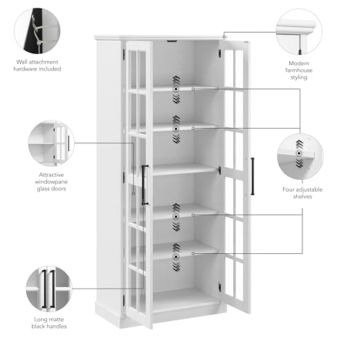 Bush Furniture Westbrook Curio Cabinet with Glass Doors in White Ash | Tall 5 Shelf Display Case for Living Room or Home Office Bush Business Furniture