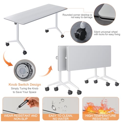 rzoizwko Modular Folding Conference Room Tables with Wheels, Flip Top Training Table System for Office & Classroom, Mobile Joinable Meeting Desks for Seminar & Collaboration Spaces rzoizwko