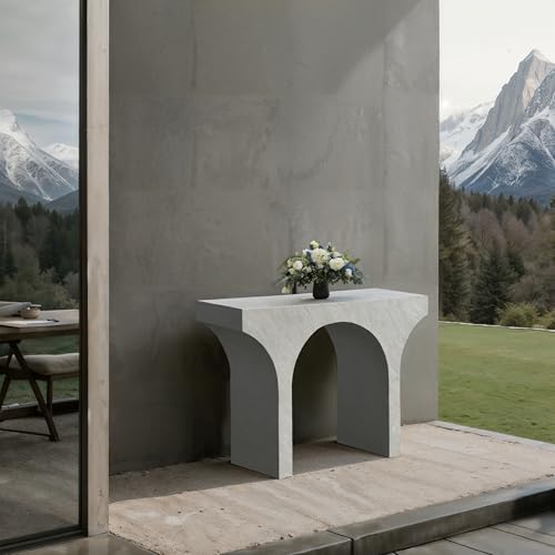 Meridian Furniture 99073White-T Pomezia Collection Art Deco Wood Frame Console Table in White Marble Finish, 45.5" W x 16" D x 31.5" H, White Meridian Furniture