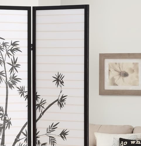 Room Divider Panel Shoji Screen, Japanese 3 Panel Folding Privacy Screen for Room Separation, Wood Wall Divider, Black-Plant Print Generic