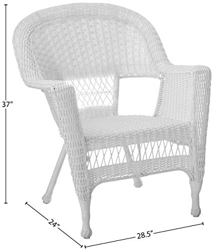 Jeco 3 Piece Wicker Chair and End Table Set without Cushion, White Jeco