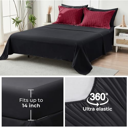 HYMOKEGE Red & Black Twin Comforter Set Seersucker 5 Pieces, All Season Luxury Bed in a Bag for Bedroom, Bedding Set with Comforters, Sheets, Pillowcase & Sham HYMOKEGE