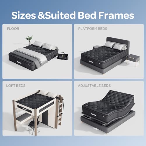 OhGeni 14 Inch Cooling Queen Size Mattress, Hybrid Gel-infused Memory Foam Bed Mattresses in a Box, Medium Feel Cool Top Fabric,Individual Pocket Spring, 3-Zone design & Reinforced Edge Support, Black OhGeni