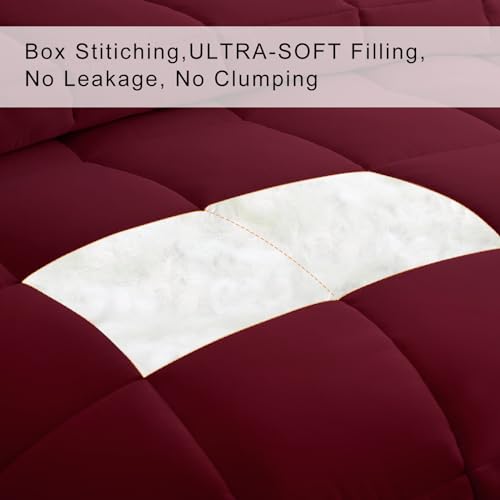 COHOME Quilted Queen Size Comforter - All-Season Down Alternative Duvet Insert - Luxury Hotel Winter Warm Burgundy Comforter with Anti-Clump Tech & 8 Tabs -Reversible(88"x88") COHOME