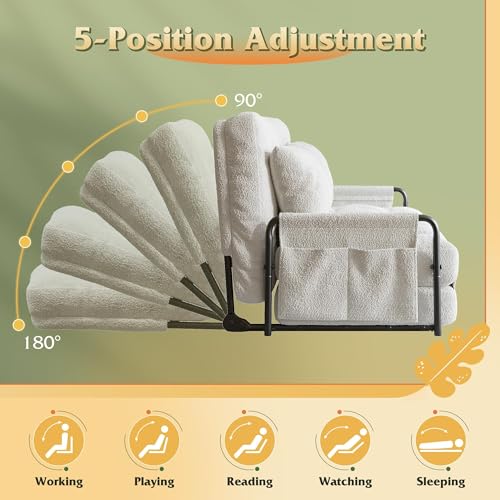 WLIVE Futon Sofa Bed, Floor Chair with Adjustable Backrest, Bean Bag Bed for Adults, with Armrest, Pillow, Low Profile for Living Room, Reading, Bedroom, Loveseat, Grey WLIVE
