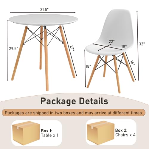 Tangkula Round Dining Table Set for 4, Modern Circle Kitchen Table & 4 Chairs with Ergonomic Seats and Solid Wood Legs, 5-Piece Dining Room Set for Small Spaces, Kitchen, Living Room Tangkula