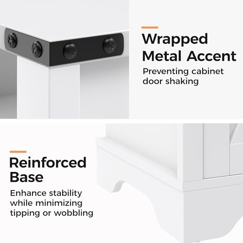 RoyalCraft Farmhouse Nightstand with Charging Station, Tall Bedside Table with Large Storage Room and Shelf, Wooden Rustic End Table for Bedroom, Living Room (White) RoyalCraft