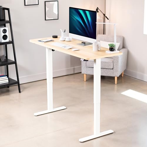 VIVO Electric 60 x 24 inch Stand Up Desk, Height Adjustable, Light Wood Top White Frame, Home and Office Furniture Sets, DESK-KIT-W06C VIVO