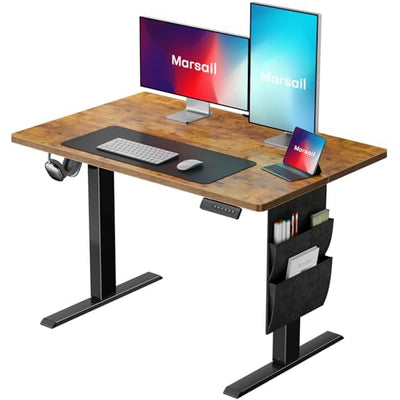 Marsail 40x24 Electric Standing Desk - Adjustable Height Computer Desk with Memory Presets, Storage Bag & Cable Management for Home Office & Gaming Workstations