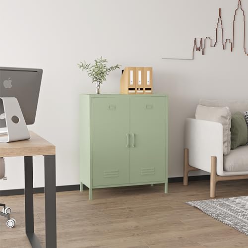 Steehoom Metal Storage Cabinet with 2 Door, Steel Locker Sideboard Buffet Cabinet Console Table for Home Office (Green) Steehoom