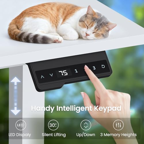 SEDETA 56.7" L Shaped Standing Desk, Reversible Computer Office Desk with Drawers & Hutch, Stand Up Corner Gaming Desks with LED Lights & Power Outlets for Home Office, White SEDETA