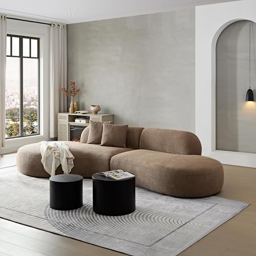 135.4" Curved Sofa, Sectional Modern Couch Boucle Fabric Upholstered Cloud Couch with 2 Pillows, 6 Seater Oversized Chaise Sofa Couch for Living Room,Bedroom,Office, Camel Left Facing M MEETAKING