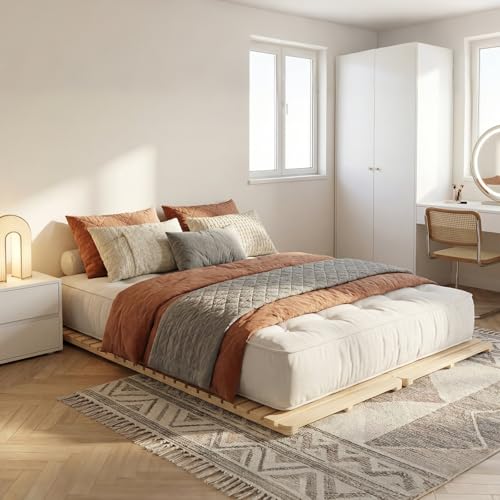 LILYPELLE Floor Bed Frame, Foldable Tatami Bed Frame, Breathable Moisture-Proof Bed Plate, Japanese Floor Bed, Wood Slatted Floor Bed Frame for Floor Sleeping or Futon Mattress, Twin LILYPELLE
