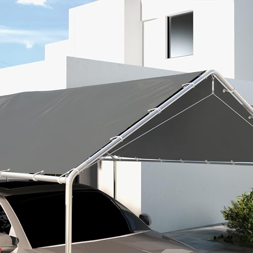 Outsunny 10' x 20' Carport Replacement Top Canopy Cover, UV Resistant and Water Resistant Car Port Portable Garage Tent Cover with Ball Bungee Cords, Dark Gray, Only Cover Outsunny