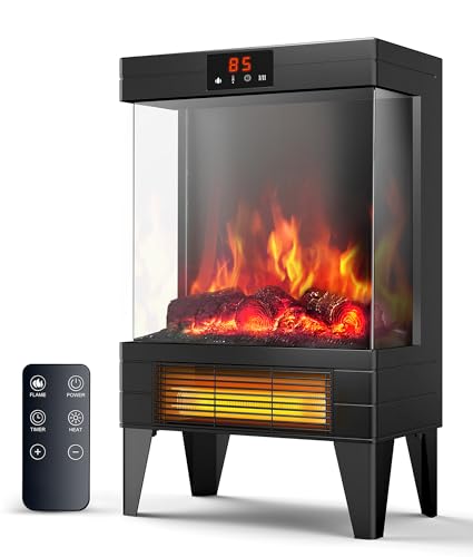 Oylus Electric Fireplace Stove Heater - Freestanding Fireplace Heater for Indoor Use with Realistic 3D Flame, Adjustable Thermostat & Remote, Quiet, Timer for Living Room and Bedroom OYLUS