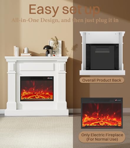 43" Electric Fireplace with Mantel, TV Stand&Freestanding Fireplace, 23 inch Electric Fireplace Heater with 4 Flame Levels, Remote Control, One Package&Easy to Set, for Living Room/Bedroom MEIGESI